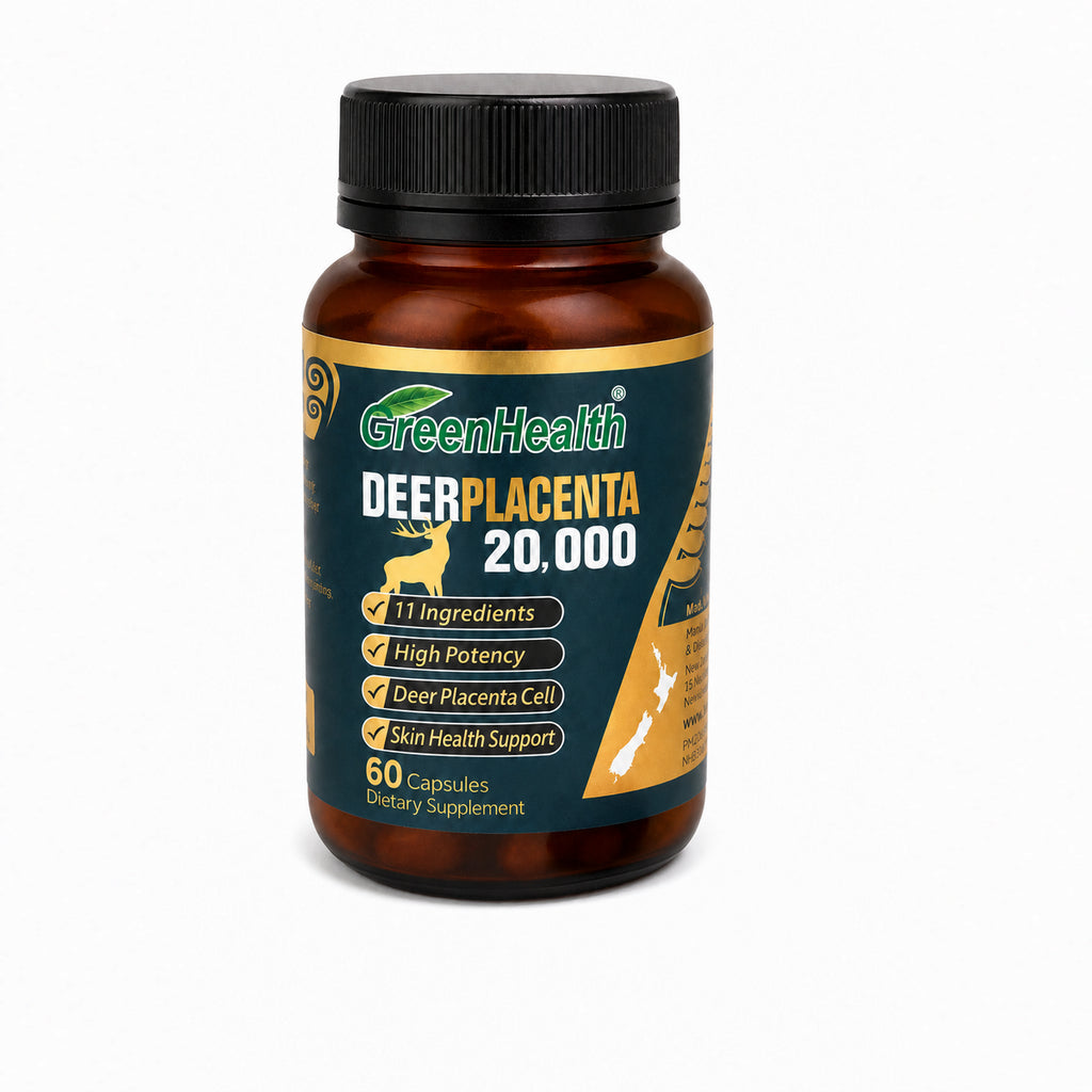 New Zealand Green Health Deer Placenta 20,000mg 60 capsules bottle front view