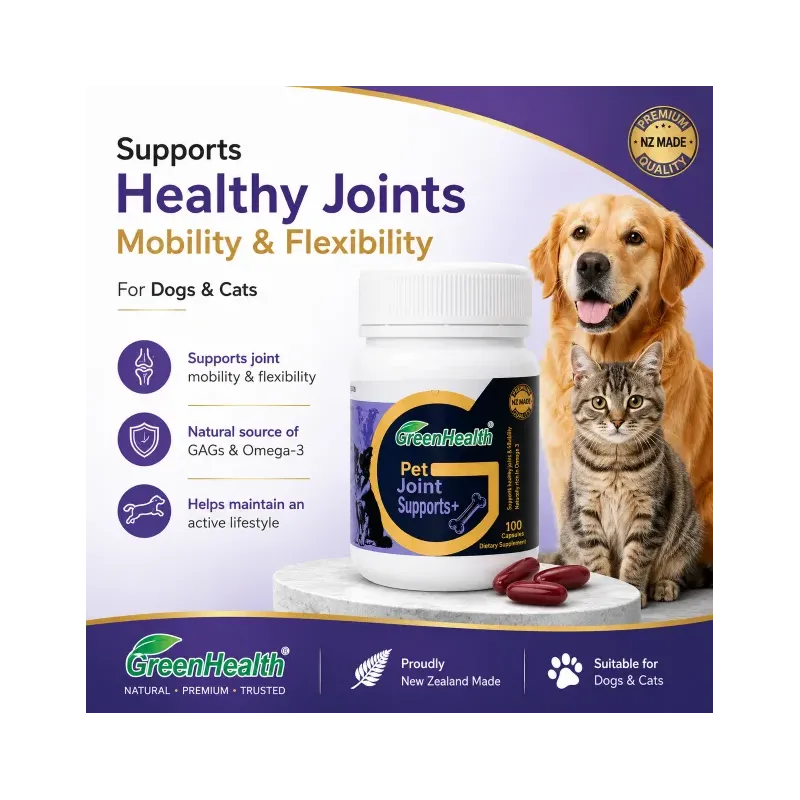 Pet Joint Supports+ 100 Capsules – product packaging and label detail