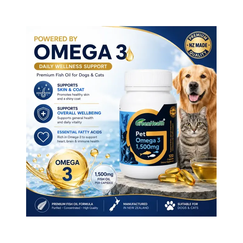 Pet Omega 3 1500mg x 100 Capsules – back label and ingredients panel