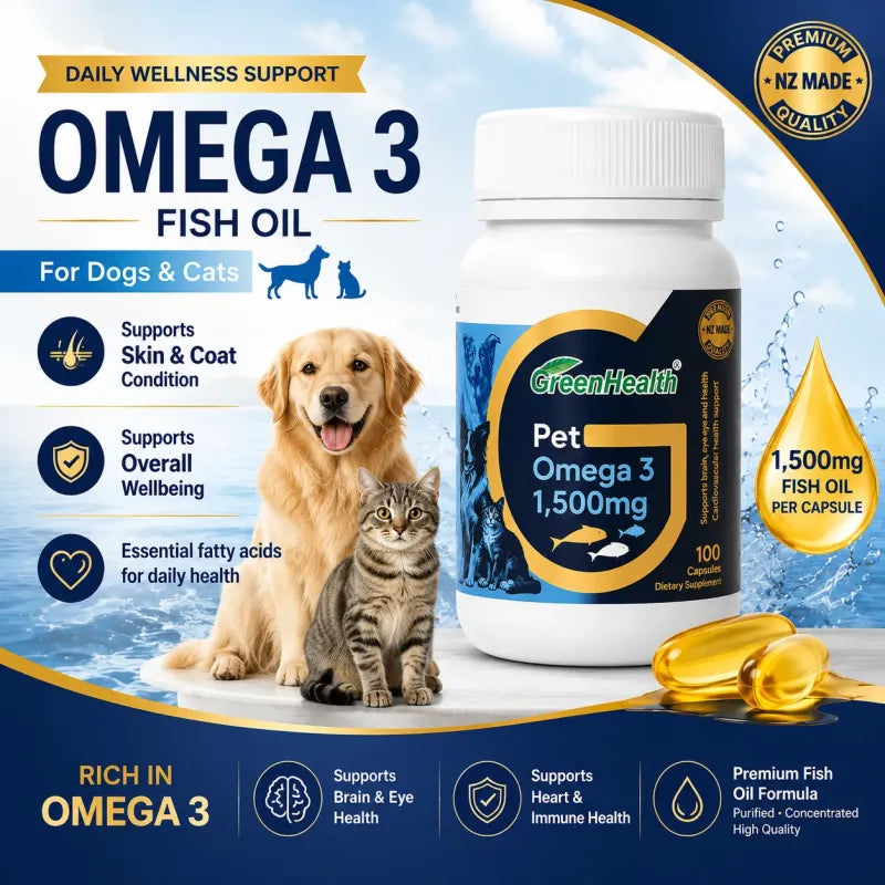 Pet Omega 3 1500mg x 100 Capsules – product packaging and label detail