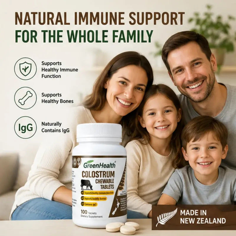 Colostrum 100 Chewable Tablets – back label and ingredients panel