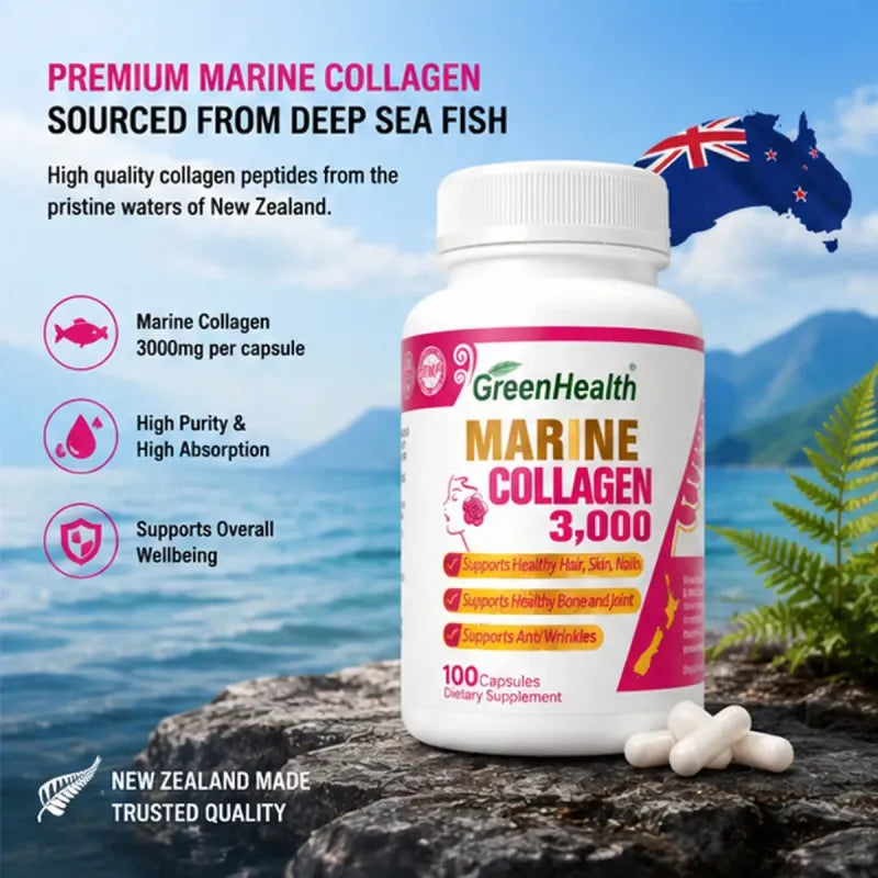 Marine Collagen 3000mg x 100 vege capsules – back label and ingredients panel