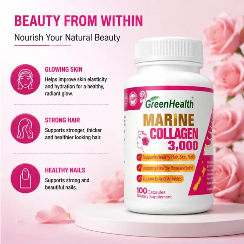 Marine Collagen 3000mg x 100 vege capsules – bottle with capsules displayed