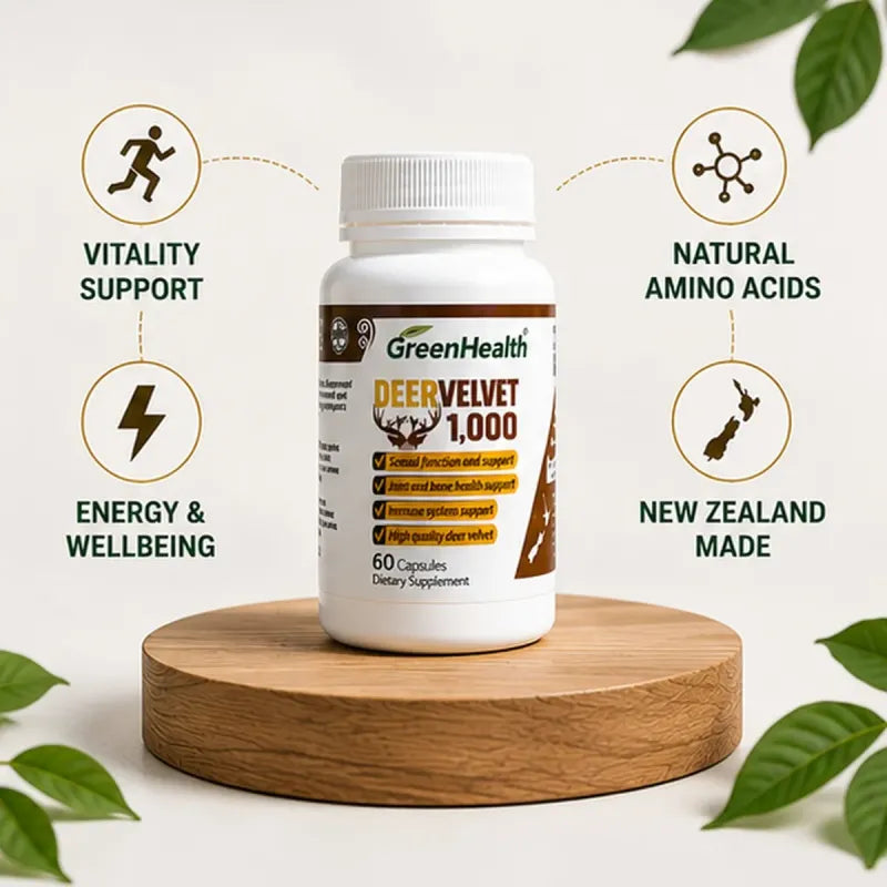 Deer Velvet 1000mg 60 Capsules – bottle with capsules displayed