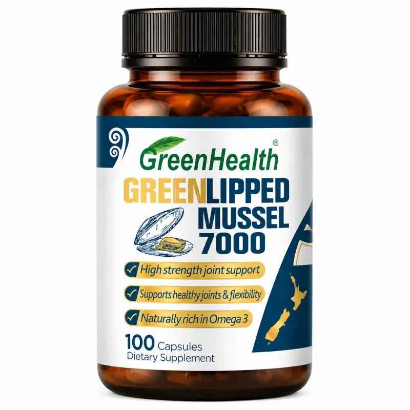 Green Lipped Mussel 7000mg 100 Capsules – bottle front view