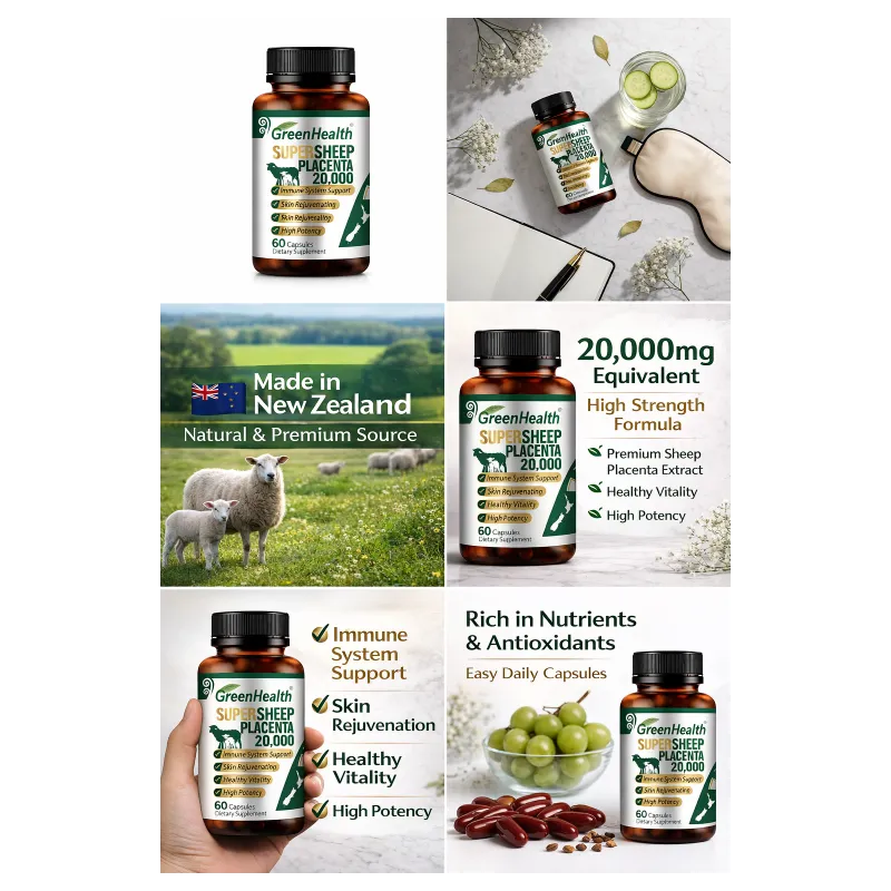 Sheep Placenta 20000mg 60 Capsules – back label and ingredients panel