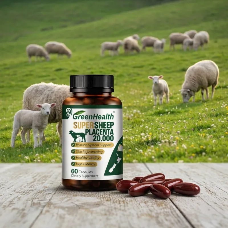 Sheep Placenta 20000mg 60 Capsules – bottle with capsules displayed