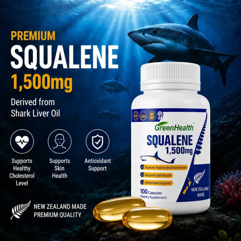 Squalene 1500mg x 100 Capsules – back label and ingredients panel