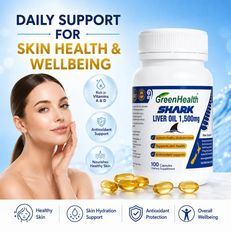 Shark Liver Oil 1500mg x 100 Capsules – back label and ingredients panel